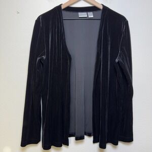 Chico's Women Velvet Open Front Cardigan Sweater XL Black Whimsigoth 3 USA Made